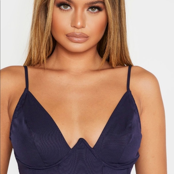 COPY - Navy V Bar Binded midi dress - Picture 2 of 3